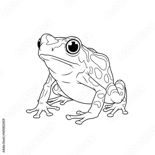 Amazon Dyeing Poison Dart Frog Anime Style Coloring Page for Kids Black White Amphibian Art
