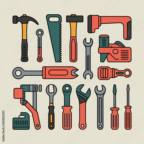 DIY Tools: Collection of essential tools of a carpenter or craftsman displayed in an artful and visually appealing manner that sparks creativity and craftsmanship.