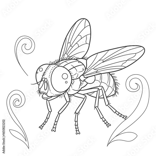 Amazon Fly Species Anime Style Coloring Page for Kids Black and White Insect Illustration