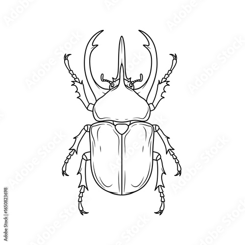 Cute Anime Style Amazon Goliath Beetle Coloring Page for Kids Black and White Jungle Bug Art