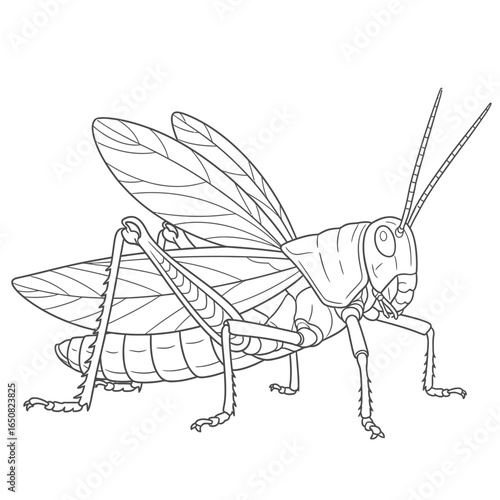 Amazon Grasshopper Species Anime Style Coloring Page for Kids Black and White Insect Art