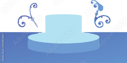 Blue candle holder with candle on table in 3d illustration design