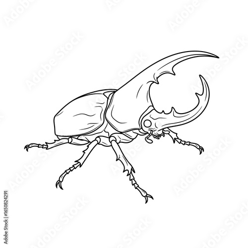 Amazon Hercules Beetle Anime Style Coloring Page for Kids Black and White Tropical Insect Art