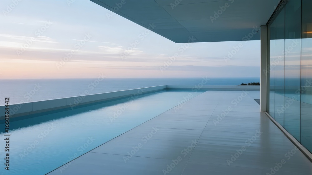 Fototapeta premium Modern Infinity Pool Overlooking the Ocean at Sunset