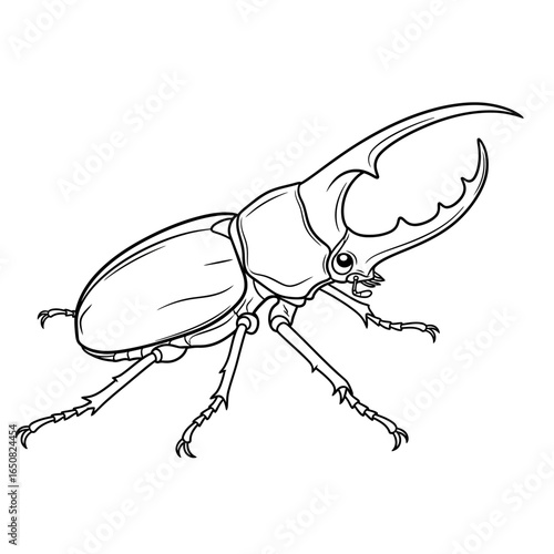 Cute Anime Style Amazon Hercules Beetle Coloring Page for Kids Black and White Jungle Bug Art
