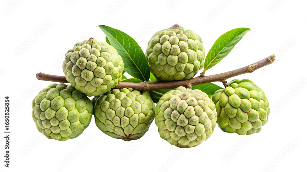 Obraz premium Close up shot of several ripe custard apples on a tree branch