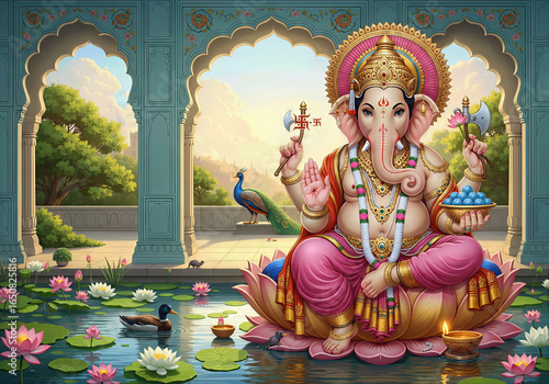 Wallpaper Mural Ganesh Chaturthi scene by a serene river 3d Wallpaper Torontodigital.ca