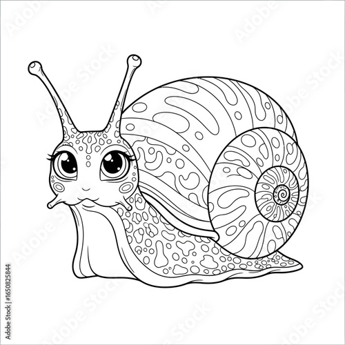 Native Amazonian Giant Snail Anime Style Coloring Page for Kids Black and White Mollusk Art