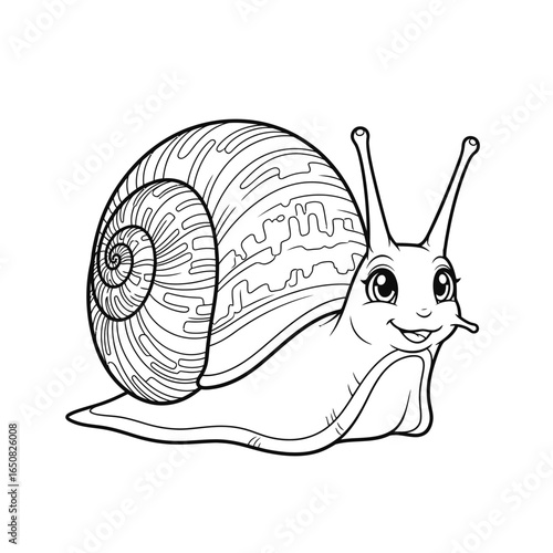 Cute Anime Style Amazonian Giant Snail Coloring Page for Kids Black and White Mollusk Art