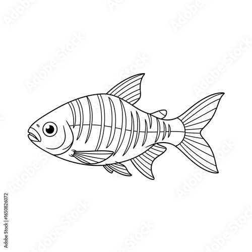 Amazon Neon Tetra Fish Species Anime Style Coloring Page for Kids Black White Aquatic Art