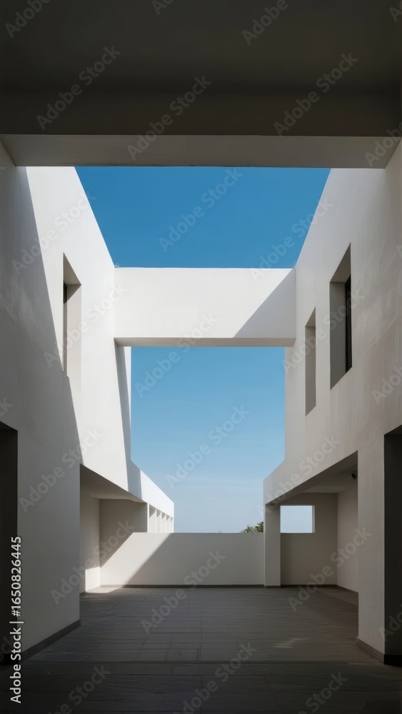 Obraz premium Modern white architectural structure with open sky and geometric design