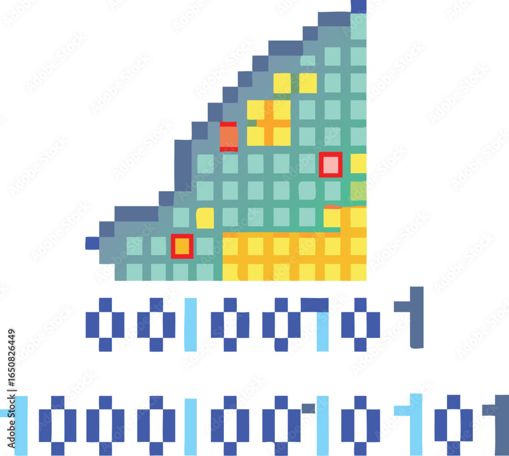 Fototapeta premium Icon of a Pixel Shark with a Binary Fin