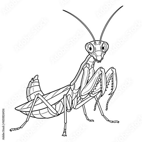 Amazon Praying Mantis Species Anime Style Coloring Page for Kids Black and White Insect Art