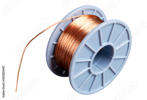 Copper Wire Spool with Transparent Background, 3D Realism Design Element