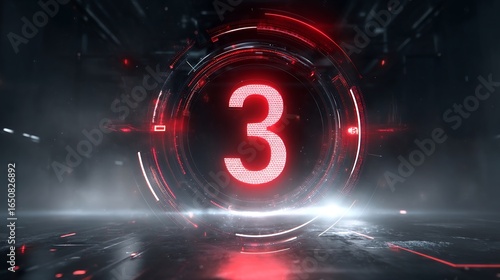 Red Digital Countdown Timer 3 with Futuristic HUD.