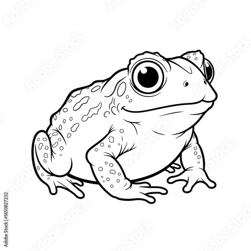 Amazon Smooth-sided Toad Anime Style Coloring Page for Kids Black and White Amphibian Art