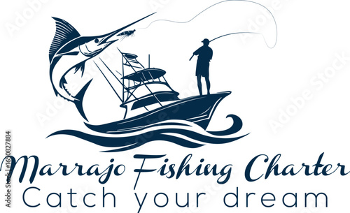 Modern fishing logo. Logo for fisherman. fish on a fishing hook illustration. fish on the rod illustration.