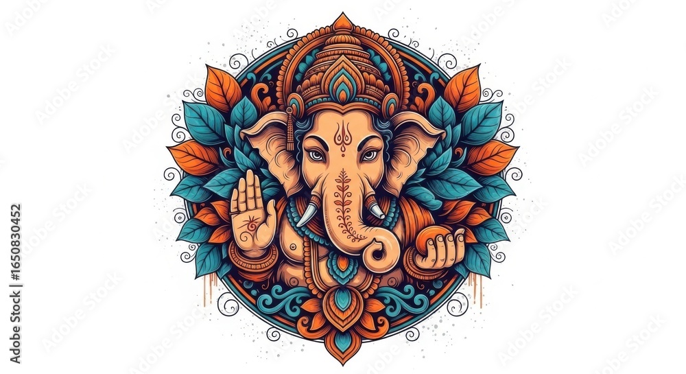 Fototapeta premium Intricate Mandala Artwork Featuring Lord Ganesha in Vibrant Colors
