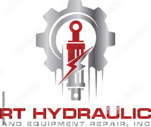 Hydraulic cylinder logo design. Hydraulic damper vector design. Pneumatic cylinder logotype