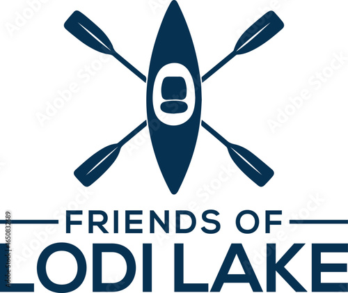 boat, man in a kayak, boats and oars, mountains, campfire, forest, label. Vector