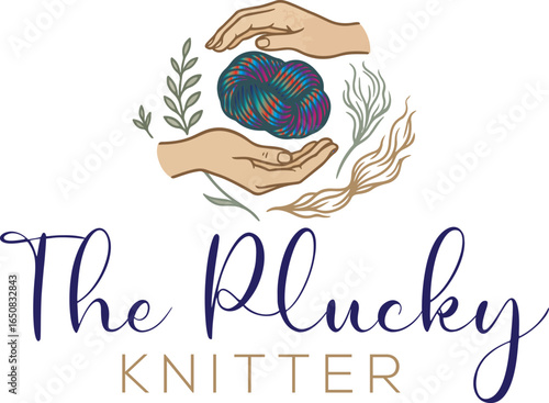 Knitting needles logo vector wool knitwear or knitted woolen socks logotype crocheting woolly materials and handknitting illustration isolated on white background