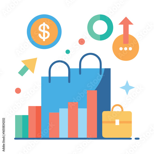 Vector shopping bag illustration of a retail sale icon with a tag for discounts