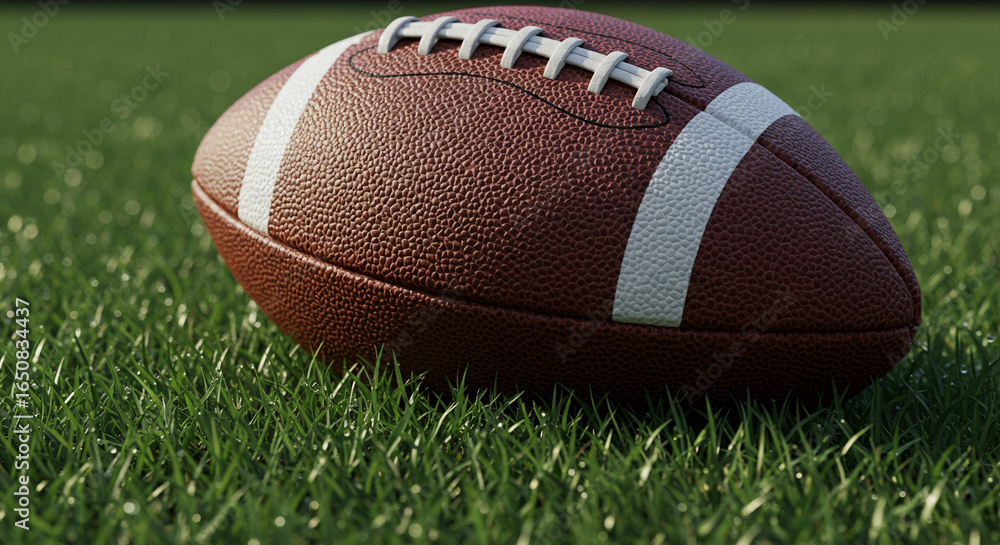 Obraz premium Football with Morning Dew on Grass