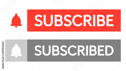 Subscribe and Subscribed Button Icons with Notification Bell. Perfect for YouTube channels, social media platforms, websites, blogs, and digital content promotion. Easy to use in web design, banners, 