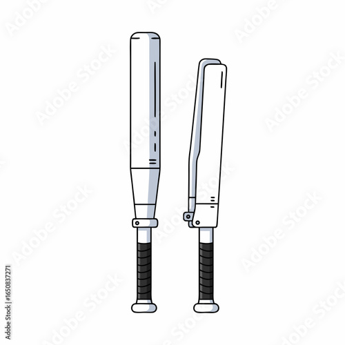 Stylized illustration showcasing baseball bat and folding batons side by side on white backdrop, providing a clean and modern design aesthetic