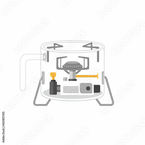 Minimalist portable camping stove illustration exhibiting innovative design and practicality perfect for outdoor adventures equipment 157 characters