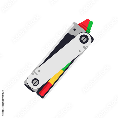 Abstract graphic illustration of multi-tool featuring red green yellow tones on white background, creative design element