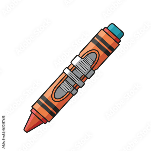 Illustration of an orange crayon with black stripes for kids' art supplies theme drawing material creative supplies art