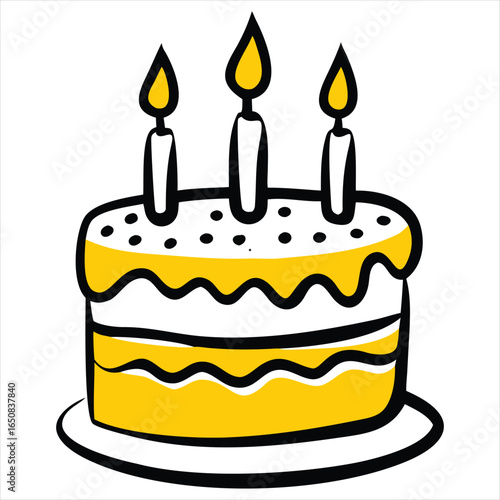  birthday cake vector. birthday cake slices with candles cartoon vector illustration. Black and white birthday cake with candle clipart. Hand drawn vector illustration. cake vector