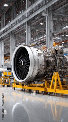 Large jet engine in manufacturing facility