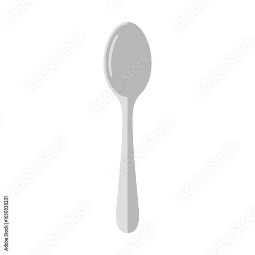 Isolated illustration of a metal spoon, reflecting light against a plain background, utensil for eating and measuring, simple food consumption