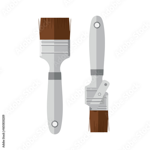 A depiction of artistic implements for painting, brushes showcasing design and functionality emphasizing clean graphic vector illustration aesthetic