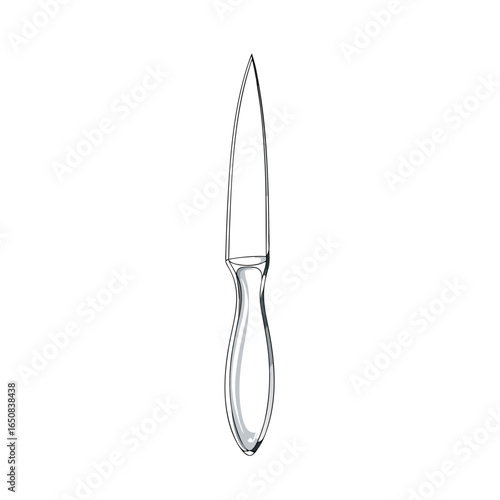 Elegant and Minimalist Oyster Knife Illustration Against a Clean White Backdrop Depicting Sharp Tool with Metallic Shine Precision Cutting