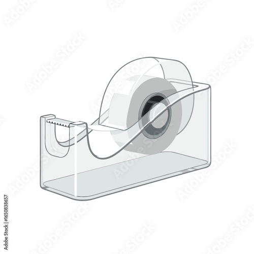 A minimalist and modern illustration showcasing a clear tape dispenser with tape roll, presenting clean lines and a neutral color palette,simple