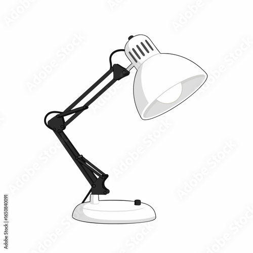 Articulated desk lamp illustration displaying illumination and adjustable mechanical arm design for workspace utilization