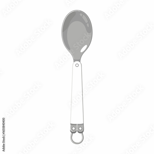 Isolated kitchen utensil featuring a spoon with a white handle against a plain backdrop offering a sleek and simple composition