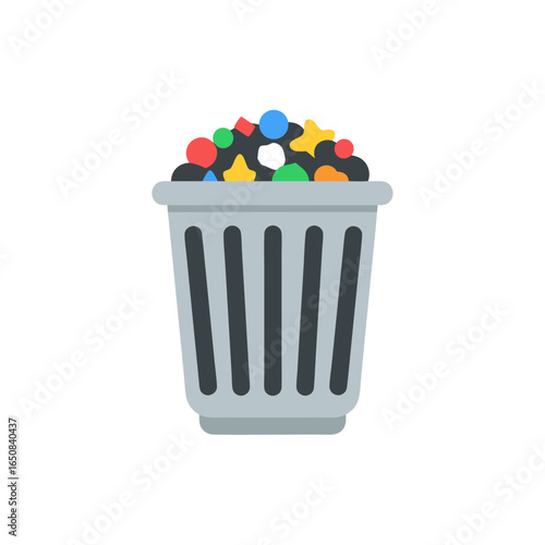 Colorful Scrap Overflowing a Receptacle: Depicting waste management and visual pollution icon