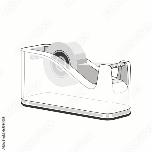 A Detailed Line Drawing of a Clear Tape Dispenser with a Roll of Tape Inside for Office Use