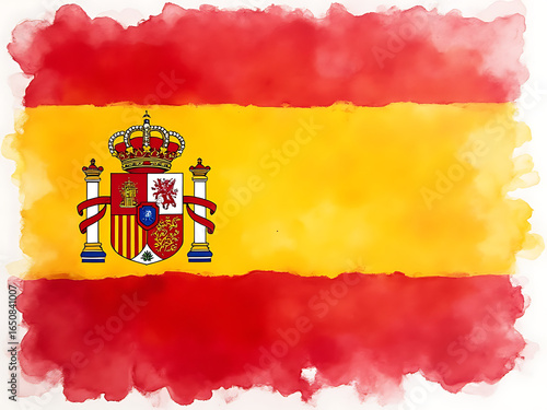 flag of Spain with watercolor. water color flag. watercolor painting. national flag painting