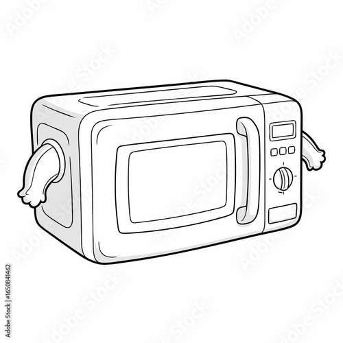 Whimsical microwave character with playful arms offering a cheerful appliance illustration that sparks imagination and creativity