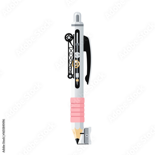 Unique Mechanical Pen with Gears and Integrated Sharpener for Creative Expression and Precision Drawing Instrument