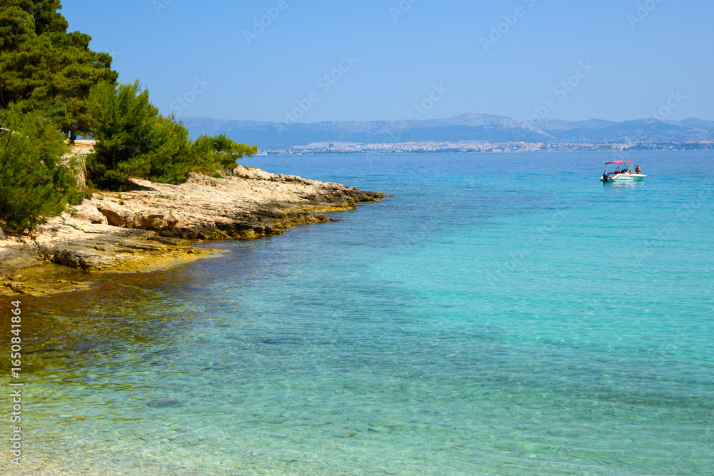Naklejka premium Likva Bay with a beautiful pebble beach located near Sutivan on the island of Brac. Croatia