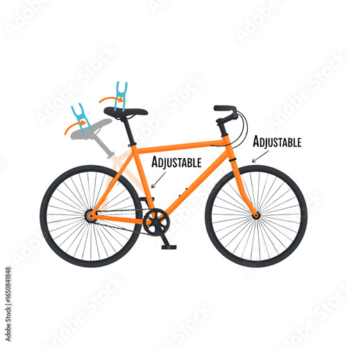 Orange bicycle with adjustable components displaying adaptable features and ergonomic design for various rider preferences and comfort ensuring