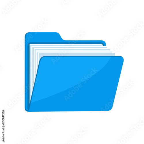 Vibrant blue folder brimming with neatly stacked papers, representing efficient organization and documentation management