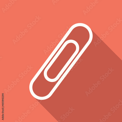 Minimalist paperclip illustration against coral backdrop emphasizes simplicity in design showcasing graphic element office icon representing
