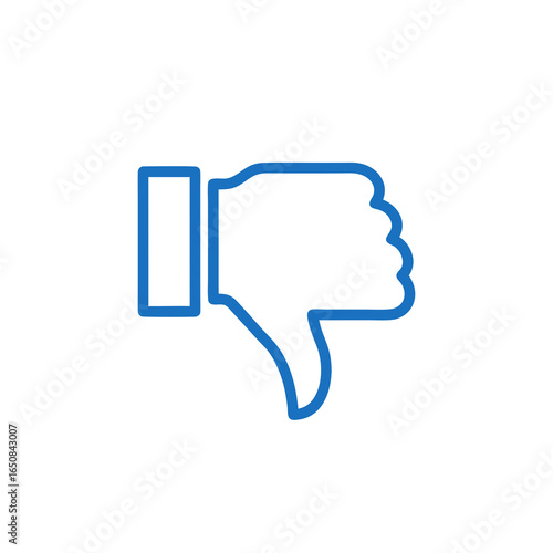 Simple blue dislike icon on white backdrop showcasing negativity and disapproval